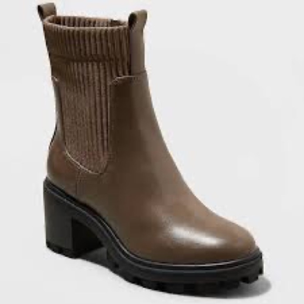 A new day Women's Natasha Lug Soled Sock Boots - Taupe size 11